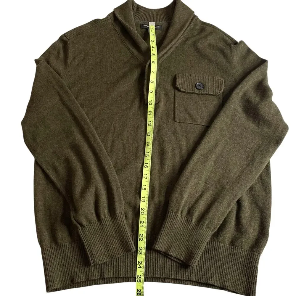 Banana Republic Shawl Collar Sweater Green Button Pullover Large Cabin Gorpcore